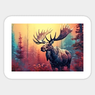 Moose Animal Wildlife Wilderness Colorful Realistic Illustration Sticker